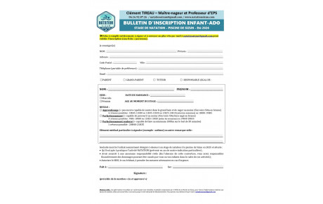 Fiche d'inscription